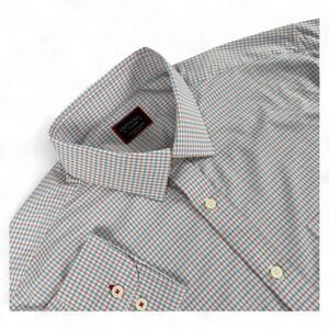 UNTUCKit Shirt Men XL Blue Red Russell Micro-Check Plaid Long Sleeve Button Down